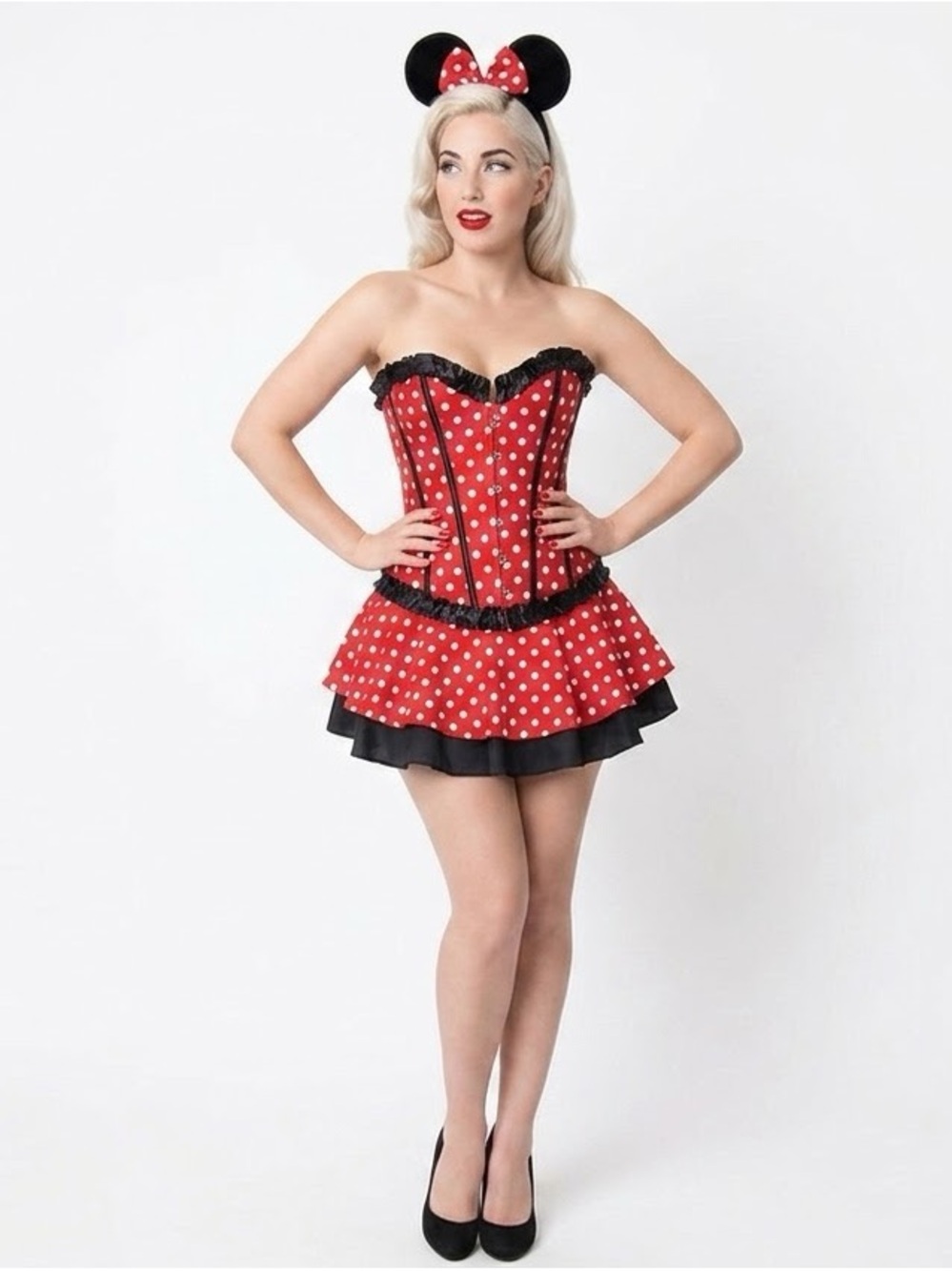 NWOT Red Minnie Mouse Corset Costume Set Halloween Party Comic Con Cosplay